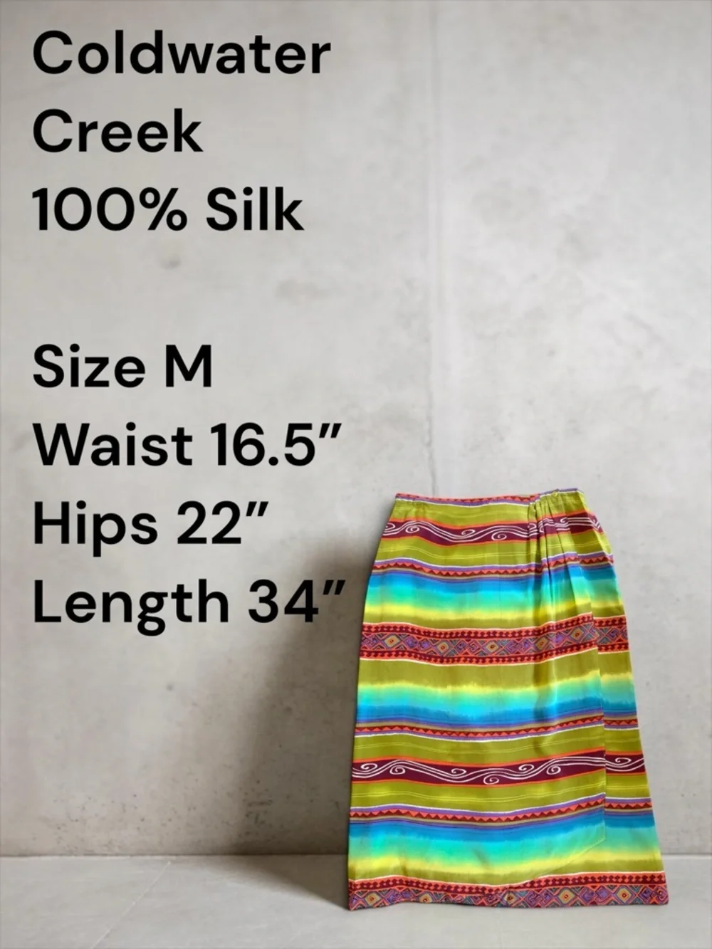 Coldwater Creek 100% Silk Wrap Skirt Boho Striped Midi Maxi Colorful Size M